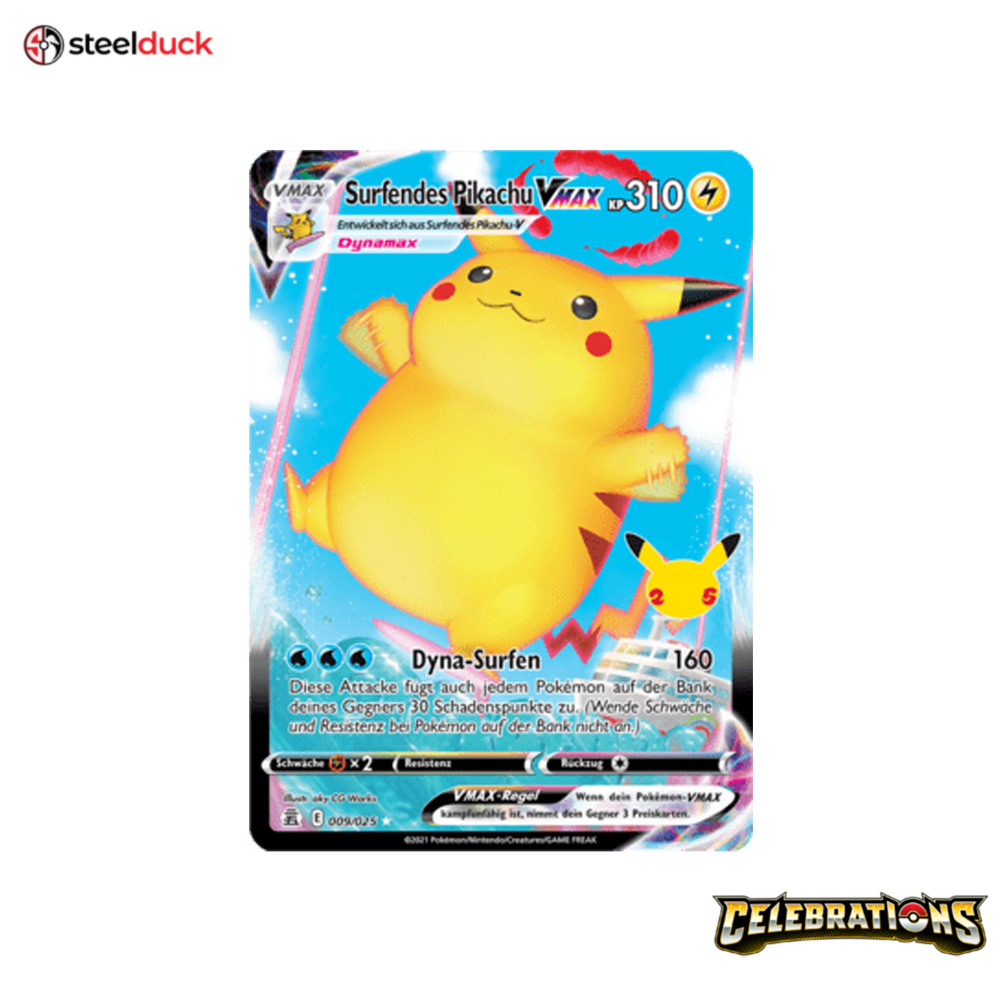 Surfendes Pikachu -VMAX (009/025) Celebrations - Holo Rare VMAX