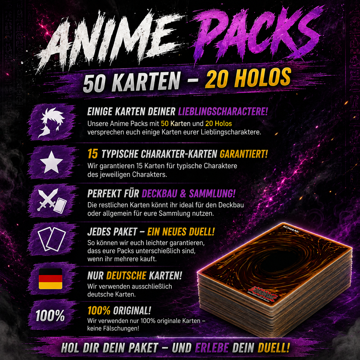 Yugioh JADEN YUKI 50 KARTENPAKET - INKL 20 HOLOS + ELEMENTARHELD IN HOLO!
