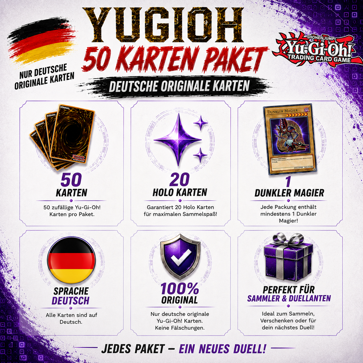 Yu-Gi-Oh! YAMI YUGI 50 KARTENPAKET - INKL 20 HOLOS + 1 DUNKLEN MAGIER GARANTIERT!