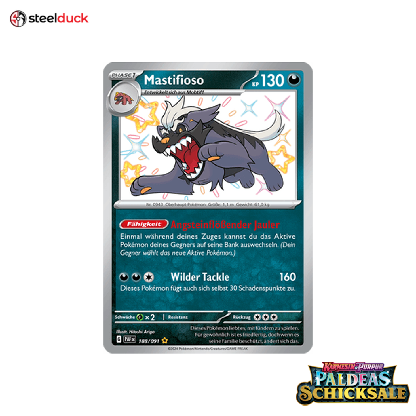 Mastifioso (188/091) Paldeas Schicksale - Seltene schillernde Sammelkarte