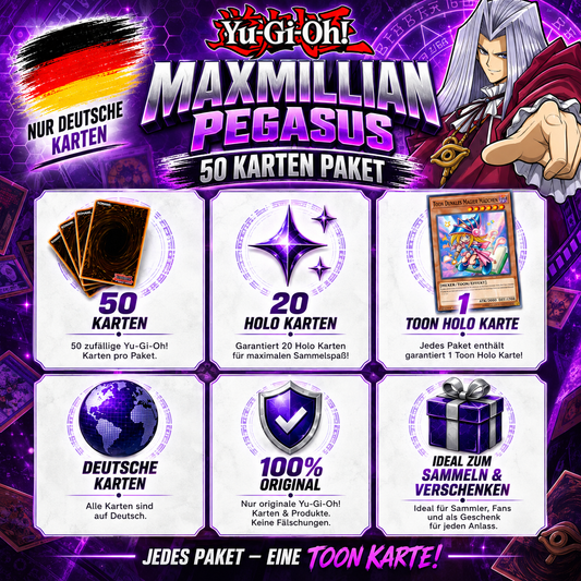 Yu-Gi-Oh! MAXIMILLIAN PEGASUS 50 KARTENPAKET - INKL 20 HOLOS + TOON HOLO KARTE