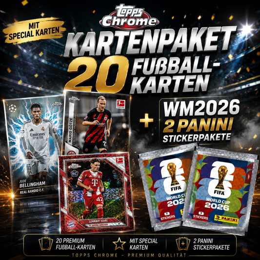 FIFA World Cup 2026 2x STICKER PACKUNG + TOPPS CHROME 20 FUßBALL KARTENPAKET!