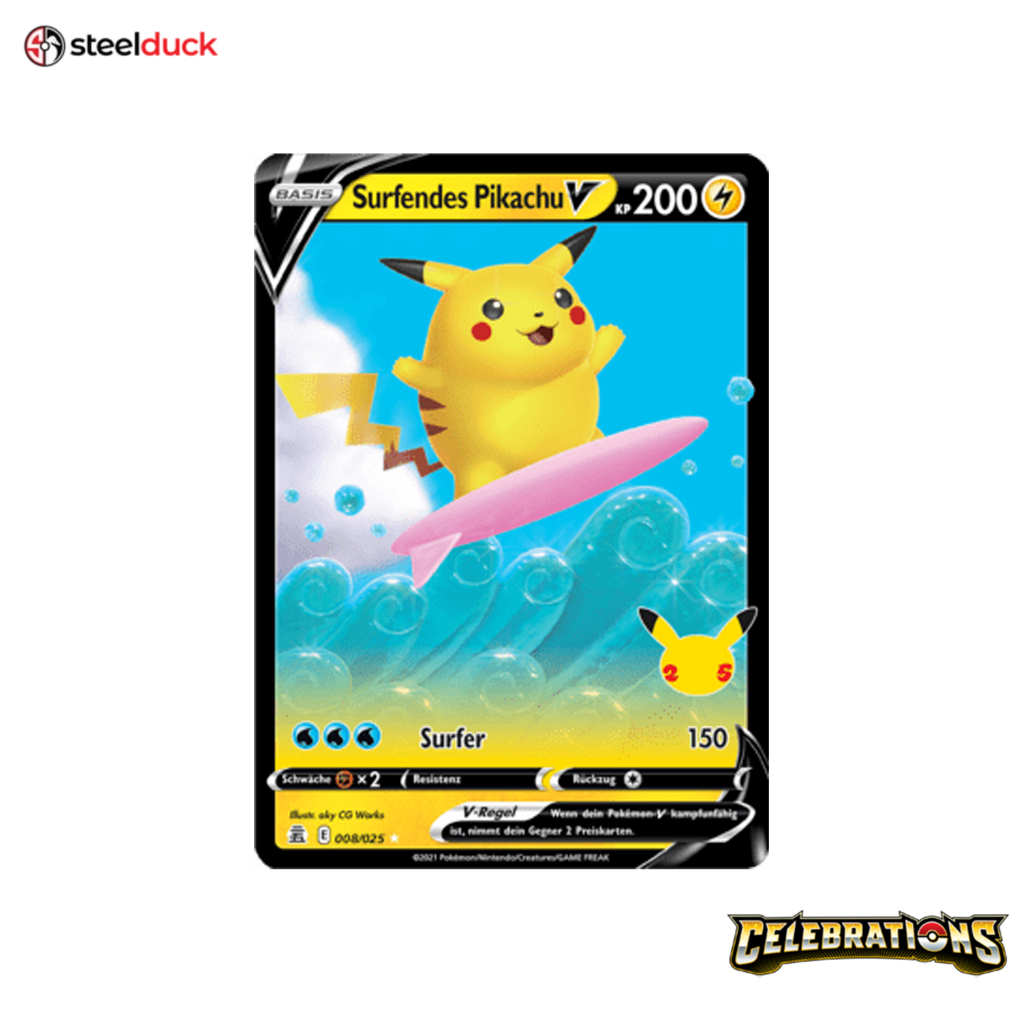 Surfendes Pikachu -V (008/025) Celebrations - Holo Rare V