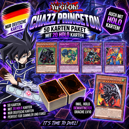 Yu-Gi-Oh! CHAZZ PRINCETON 50 KARTENPAKET - INKL 20 HOLOS + BEWAFFNETER DRACHE LVL 10 HOLO!