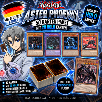 Yu-Gi-Oh! ASTER PHOENIX 50 KARTENPAKET - INKL 20 HOLOS + HOLO SCHICKSALSHELD!