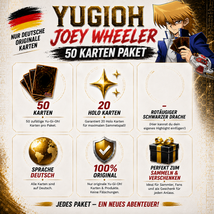 Yu-Gi-Oh! JOEY WHEELER 50 KARTENPAKET - INKL 20 HOLOS + 1 ROTÄUGIGER SCHWARZER DRACHE!