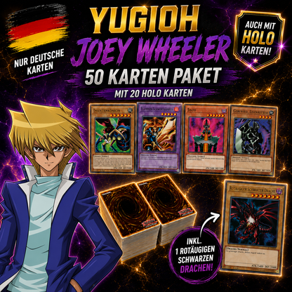 Yu-Gi-Oh! JOEY WHEELER 50 KARTENPAKET - INKL 20 HOLOS + 1 ROTÄUGIGER SCHWARZER DRACHE!