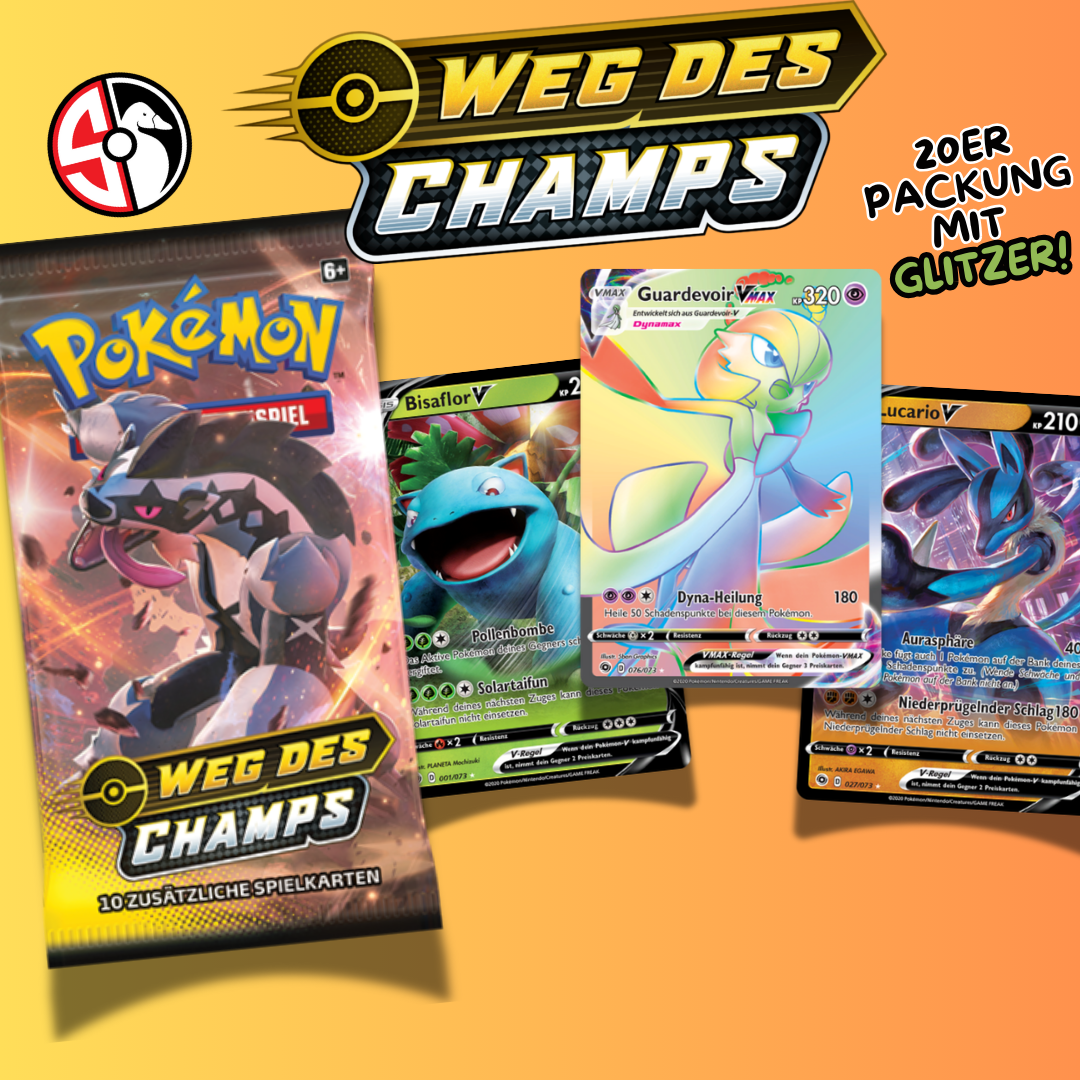 Pokémon Weg des Champs – Kartenpaket (20 Karten) – Deutsch – inkl. 1 Hit-Karte