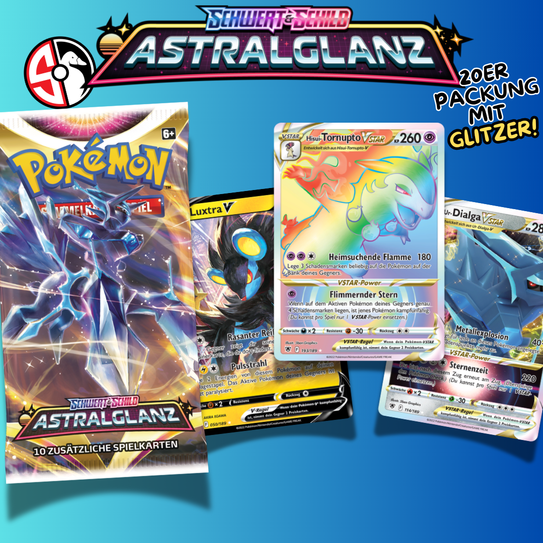 Pokémon Astralglanz – Kartenpaket (20 Karten) – Deutsch – inkl. 1 Hit-Karte