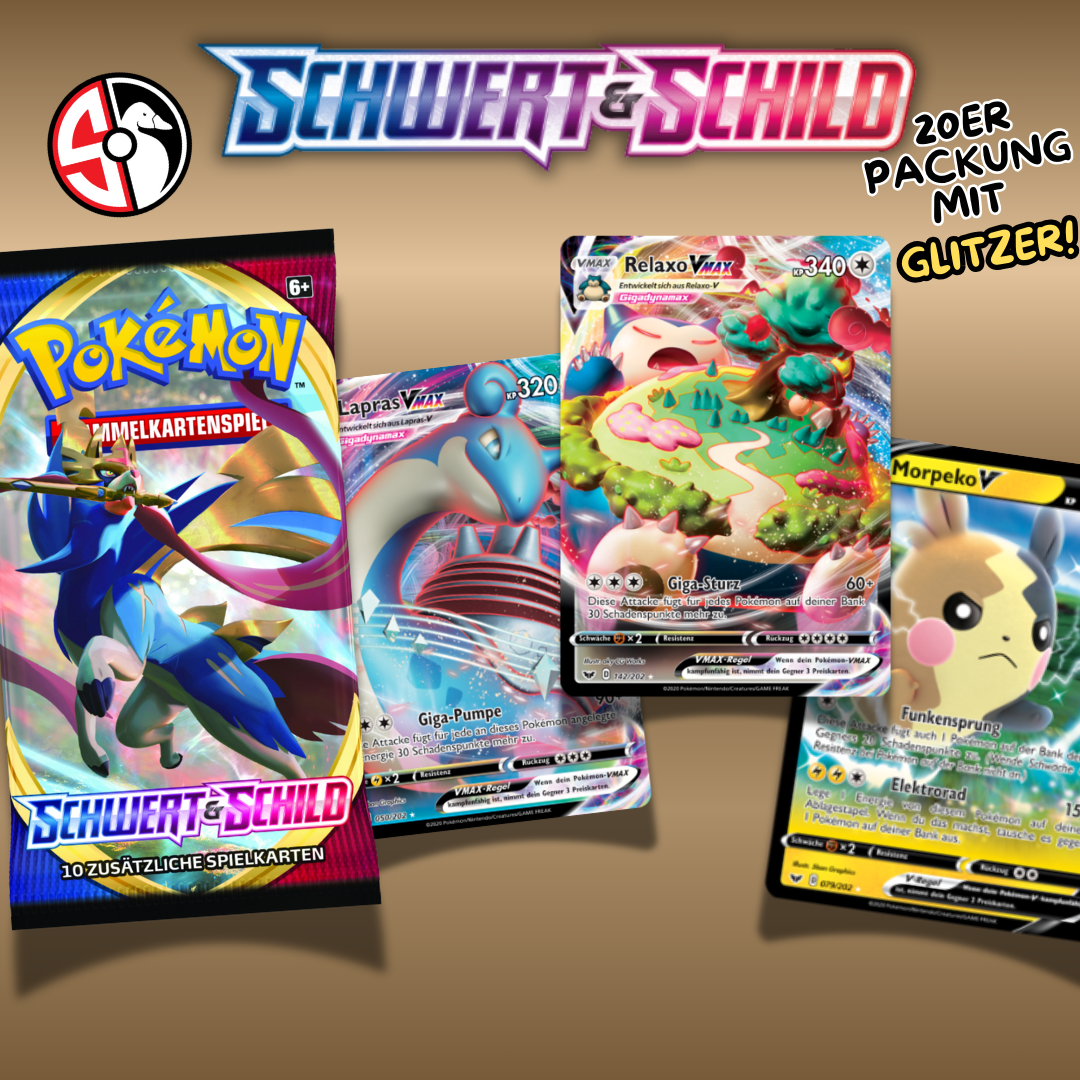 Pokémon Schwert & Schild – Kartenpaket (20 Karten) – Deutsch – inkl. 1 Hit-Karte