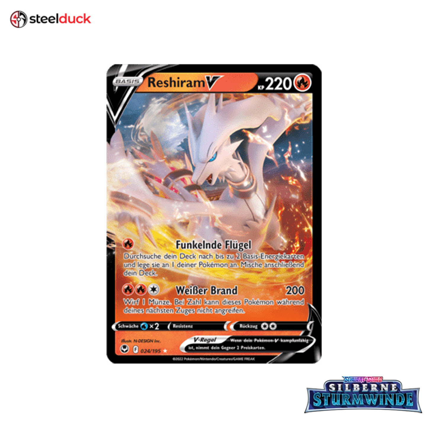 Reshiram V (024/195) Silberne Sturmwinde - Holo Rare V